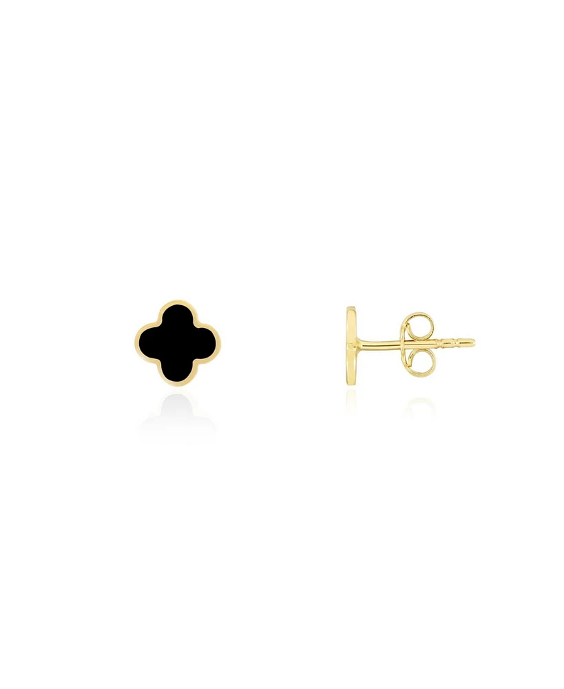 The Lovery Mini Onyx Clover Stud Earrings 14K Gold