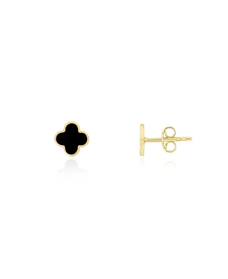 The Lovery Mini Onyx Clover Stud Earrings 14K Gold