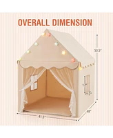 Kids Playhouse Tent with Star Lights & Play Mat Cozy Indoor Fun for Children