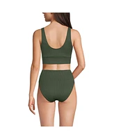 Lands' End Women's Tugless Ribbed Tankini Top and High Waisted Bottom Swimsuit Set