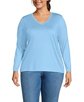 Lands' End Women's Plus Relaxed Supima Cotton Long Sleeve V-Neck T-Shirt