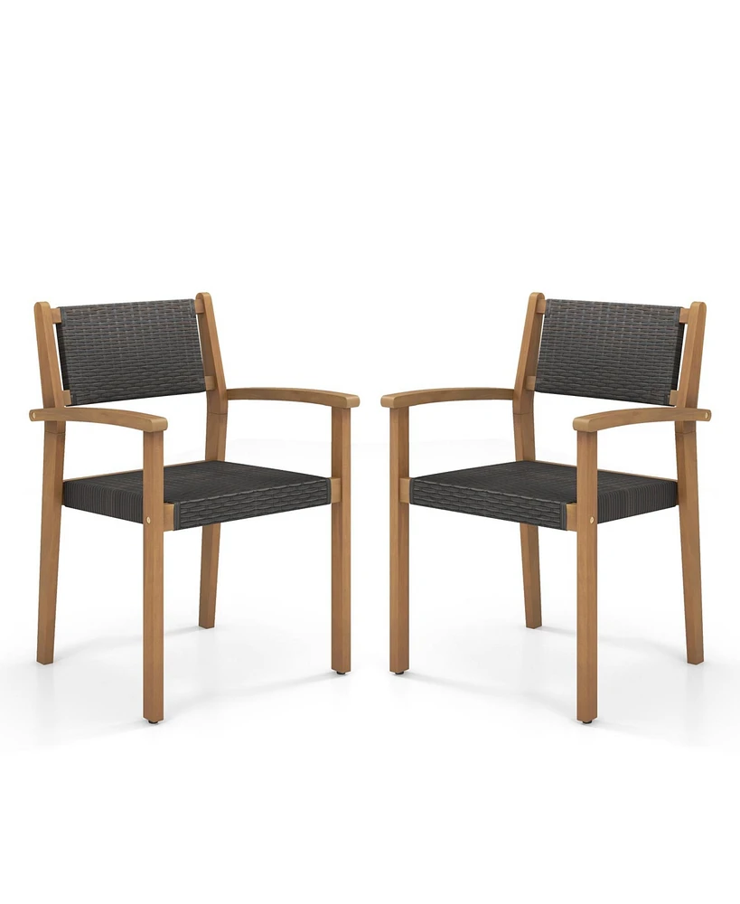 Set of 2 Stackable Outdoor Wicker Dining Chair