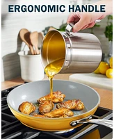 Cook N Home Bacon Grease Container With Strainer, Stainless Steel Oil Grease Storage Can 2.5 Quart, Pot Fat Storage With Lid, Easy Grip Handle Suitabl