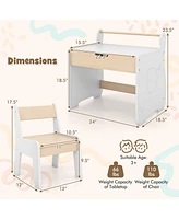 3 In 1 Kids Wood Table and Chair Set with Detachable Tabletop Hidden Storage Paper