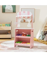 Kids Farmers Market Stand Wooden Playset for Creative Pretend Play
