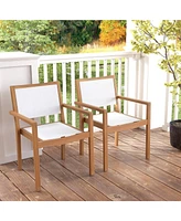 Stackable Outdoor Dining Chair Set of 2 with Acacia Wood Frame