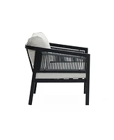 LuxenHome Outdoor Black Steel with Pe Rope Armchairs with Cushions, Set of 2