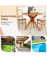 35.5 Inch Patio Wood Dining Table with Slatted Tabletop & Curved Legs for Backyard