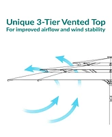 10 ft Outdoor Patio Umbrella with Tilt and Crank - 3-Tier Vented Outdoor Table Umbrella - Navy Blue - With Solar Lights