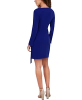 kensie Women's Surplice-Neck Faux-Wrap Long-Sleeve Dress