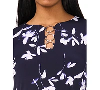 Msk Petite Floral-Print O-Ring Shift Dress