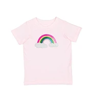 Little and Big Girls Rainbow Sequin Patch Short Sleeve T-Shirt