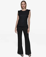 Karl Lagerfeld Paris Women's Textured Cap-Sleeve Top