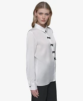 Karl Lagerfeld Paris Women's Bow-Detail Collared Button-Down Blouse