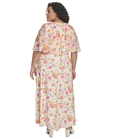 Calvin Klein Plus Floral-Print Flutter-Sleeve Maxi Dress