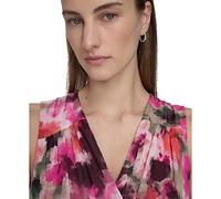 Calvin Klein Women's Floral-Print Faux-Wrap Sleeveless Dress