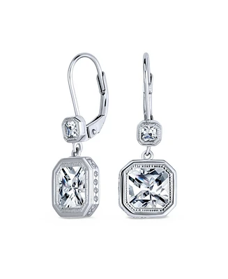 Bling Jewelry Square Radiant Cut Solitaire Cz Bezel Drop Earrings Sterling Silver