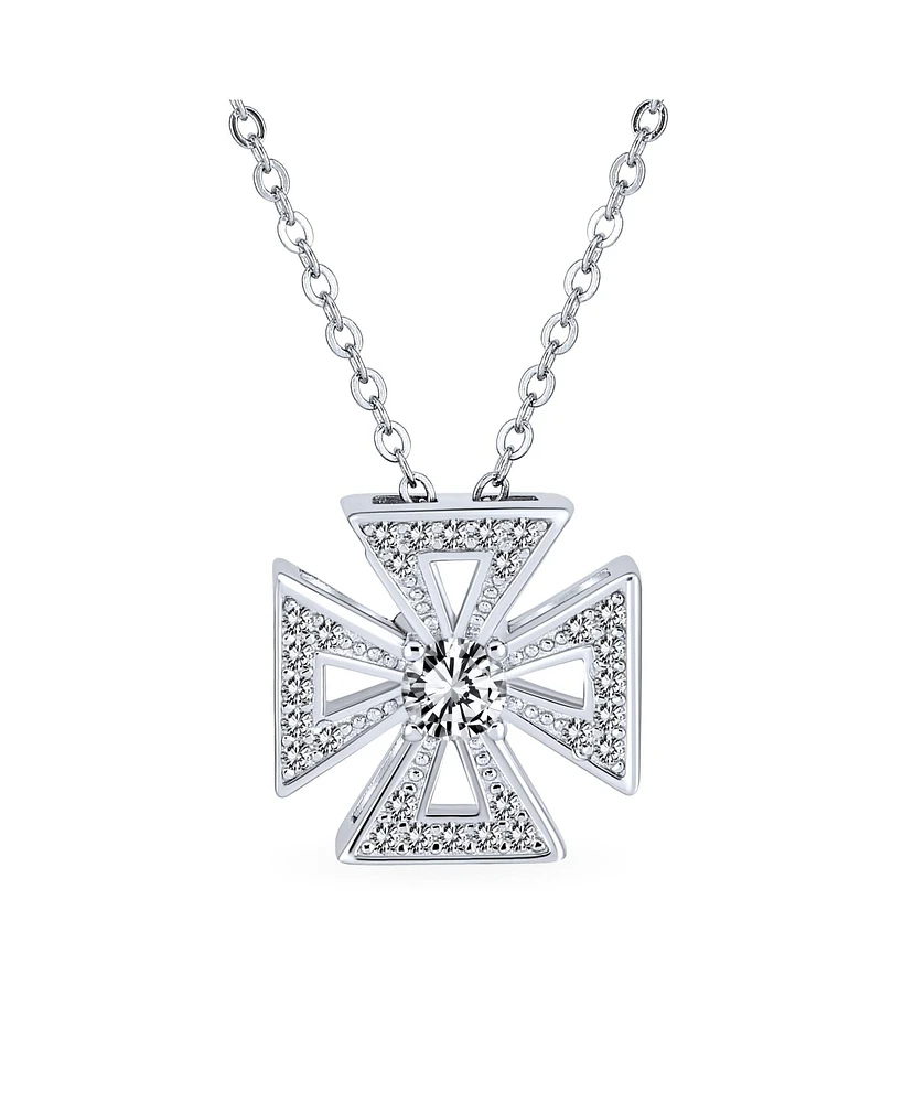 Bling Jewelry Pave Cz Masonic Knight Templar Cross Pendant Necklace Sterling Silver