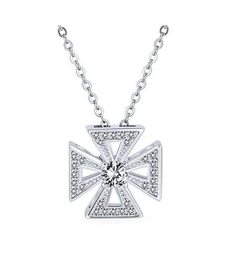 Bling Jewelry Pave Cz Masonic Knight Templar Cross Pendant Necklace Sterling Silver