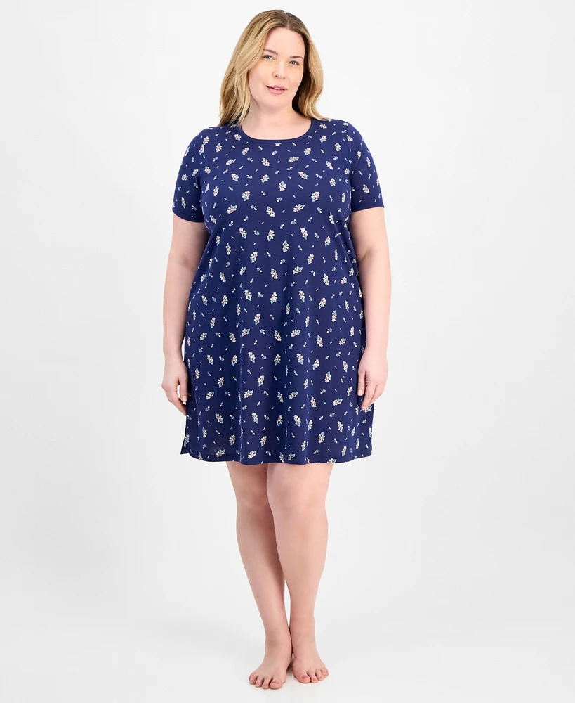 Charter Club Plus Printed Short-Sleeve Sleepshirt, Exclusively at Macy's