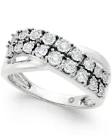 Diamond Two-Row Crossover Ring (1/4 ct. t.w.) 10k White or Yellow Gold