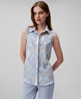 Calvin Klein Women's Sleeveless Printed Button-Down Blouse