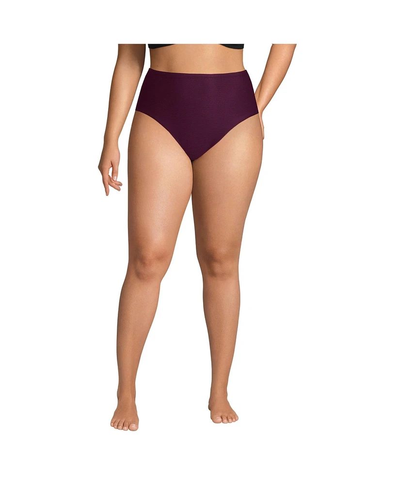 Lands' End Plus Ribbed Smoothing High Waisted Bikini Bottoms