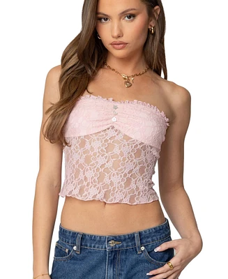 Edikted Womens Odilia Sheer Lace Strapless Top