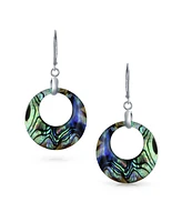 Bling Jewelry Rainbow Iridescent Abalone Dangle Earrings Sterling Silver Circle Hoop