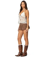 Edikted Womens Sheer Crochet Babydoll Halter Top