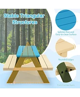 Kids Wooden Picnic Table Set Solid Dining Table with Built-in Benches for Patio
