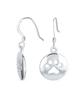 Bling Jewelry Best Friend Pet Lover Dangle Earrings with Paw Print - Sterling Silver Hooks