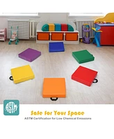 6 Pieces Square Toddler Floor Cushions Flexible Soft Foam Seating with Handles