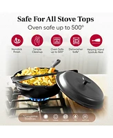 Zuka Everyday Pan Qt. Ceramic 10 1 Nonstick Multi-Functional Saute with Lid, Nylon Spoon