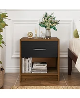 Bedside Table Nightstand with Drawer and Open Storage Shelf