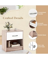 Bedside Table Nightstand with Drawer and Open Storage Shelf