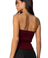 Edikted Womens Eyelet Ruffle Strapless Top