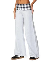 Edikted Womens Beth Gingham Fold Over Pants