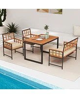 4 Pieces Acacia Wood Patio Dining Set with 1 Rectangular Table