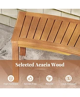 Outdoor Curved Acacia Wood Fire Pit Bench with Slatted Seat-Set of 2