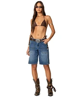 Edikted Womens Tris Low Rise Denim Bermuda Shorts