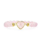 Bling Jewelry Romantic Handmade Natural Rose Quartz Stacking Stretch Bracelet with Heart Charm