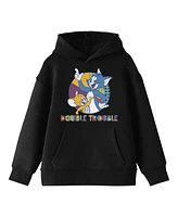 Tom & Jerry Double Trouble Long Sleeve Boys' Black Hooded Sweatshirt-xl