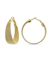 Bling Jewelry Multi Cable Hoop Huggie Earrings Gold Plated Brass 1.5 Inch Diameter