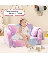 2-in-1 Kids Couch Folding Toddler Chair with Blanket Gift for 3+