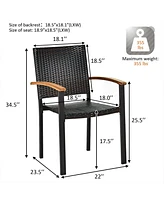 Set of 4 Outdoor Patio Pe Rattan Dining Chairs with Powder-coated Steel Frame