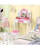 Princess Pretend Play Makeup Dressing Table with Cute Polka Dot Print Fun Vanity Set for Kids