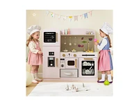 Kids Kitchen Playset with Chalkboard, Ice Maker, Sink & Light-Up Microwave Fun Pretend Cooking Toy
