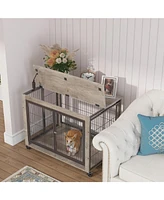 Furniture Style Dog Cage Crate with Double Doors Rustic Brown