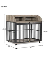 44'' Heavy Duty Large Dog Crate Furniture for Large Medium Dog with Lockable Wheels Grey